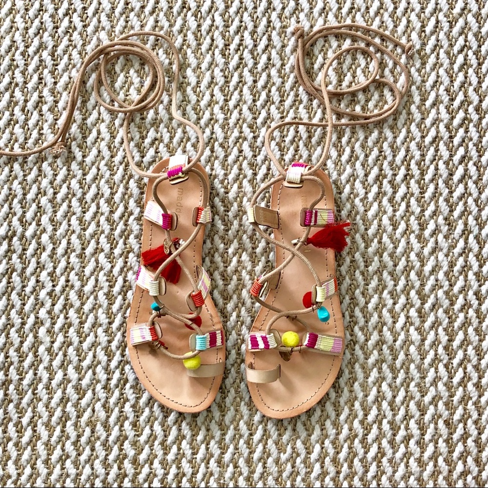 Pom Pom tassel tie up gladiator sandal